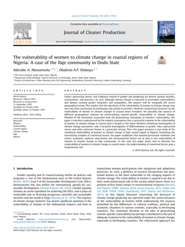 The Vulnerability of Women to Climate Change in Coastal Regions of Nigeria: a Case of the Ilaje Community in Ondo State