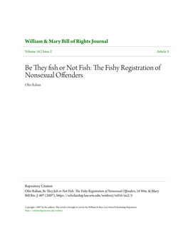 Be They Fish Or Not Fish: the Fishy Registration of Nonsexual Offenders Ofer Raban