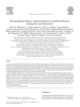 The Periglacial Climate and Environment in Northern Eurasia