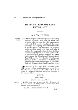 HARBOUR and TONNAGE RATES ACT. Act No. 12, 1920