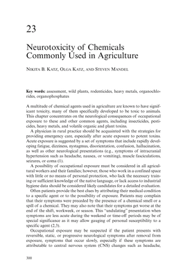 Neurotoxicity of Chemicals Commonly Used in Agriculture