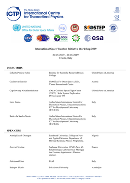 International Space Weather Initiative Workshop 2019 20/05/2019
