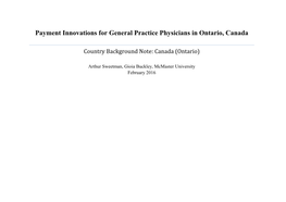 Payment Innovations for General Practice Physicians in Ontario, Canada