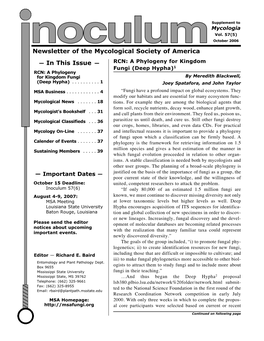 October 2006 Newsletter of the Mycological Society of America