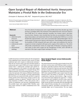 Open Surgical Repair of Abdominal Aortic Aneurysms Maintains a Pivotal Role in the Endovascular Era