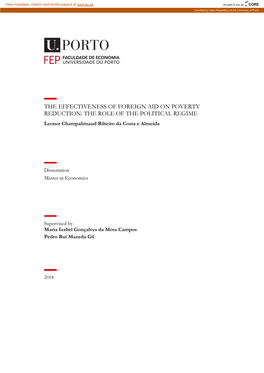 THE EFFECTIVENESS of FOREIGN AID on POVERTY REDUCTION: the ROLE of the POLITICAL REGIME Leonor Champalimaud Ribeiro Da Costa E Almeida