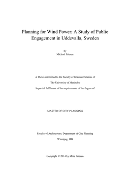 Planning for Wind Power: a Study of Public Engagement in Uddevalla, Sweden