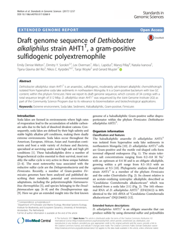 Draft Genome Sequence of Dethiobacter Alkaliphilus Strain AHT1T, a Gram-Positive Sulfidogenic Polyextremophile Emily Denise Melton1, Dimitry Y