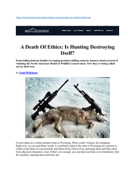 A Death of Ethics: Is Hunting Destroying Itself?