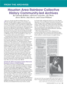 Houston Area Rainbow Collective History Community-Led Archives by Christian Kelleher, with Larry Criscione, J.D