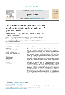 Tissue Expansion Reconstruction of Head and Neck Burn Injuries in Paediatric Patients —A Systematic Review