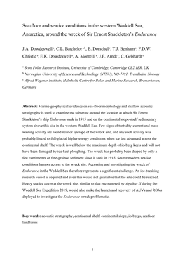 Sea-Floor and Sea-Ice Conditions in the Western Weddell Sea, Antarctica, Around the Wreck of Sir Ernest Shackleton’S Endurance
