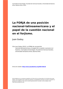 La FORJA De Una Posición Nacional-Latinoamericana Y El Papel De La Cuestión Nacional En El Forjismo