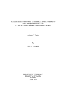 A Case Study on Niğbolu Sandjak (1479-1483)