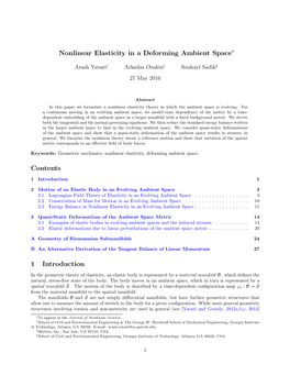 Nonlinear Elasticity in a Deforming Ambient Space Contents 1