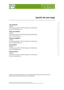 Pos(Westerbork)016 Apertif; the Next Stage the Next Apertif; S 4.0 International License (CC BY-NC-ND 4.0)