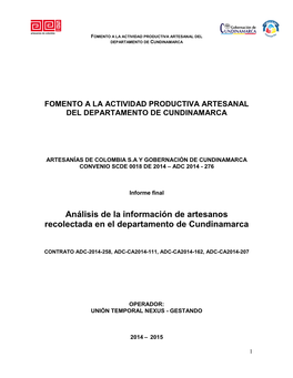Análisis De La Información De Artesanos Recolectada En El Departamento De Cundinamarca