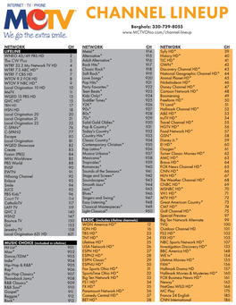 CHANNEL LINEUP Bergholz: 330-739-8055