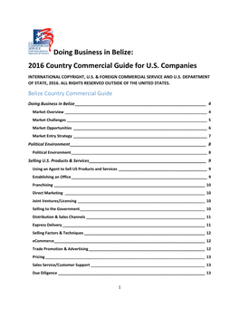 Doing Business in Belize: 2016 Country Commercial Guide for U.S. Companies