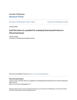 Cash Flow Ratios As a Yardstick for Evaluating Financial Performance in African Businesses