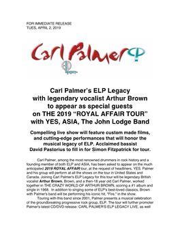 Carl Palmer's ELP Legacy with Legendary Vocalist Arthur Brown To