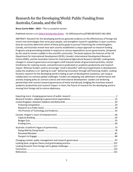 Public Funding from Australia, Canada, and the UK