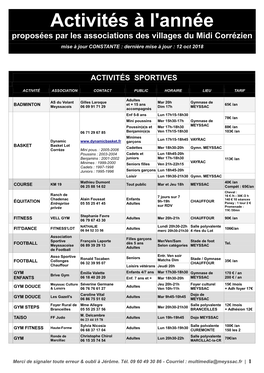 Activités À L'année Proposées Par Les Associations Des Villages Du Midi Corrézien