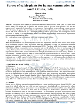 Survey of Edible Plants for Human Consumption in South Odisha, India