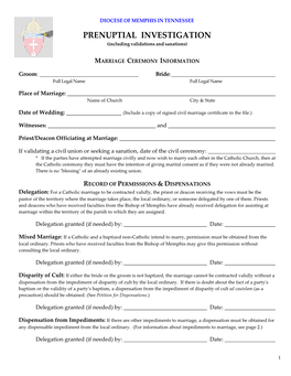 Prenuptial Investigation Form