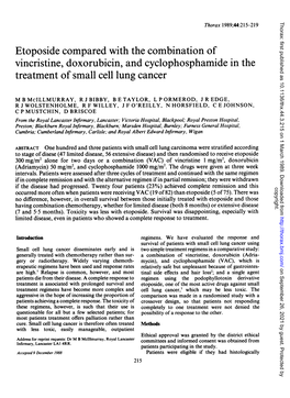 Etoposide Compared with the Combination of Vincristine, Doxorubicin, and Cyclophosphamide in the Treatment of Small Cell Lung Cancer