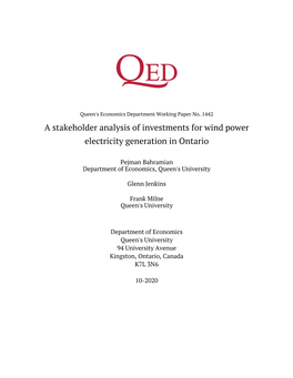 A Stakeholder Analysis of Investments for Wind Power Electricity Generation in Ontario