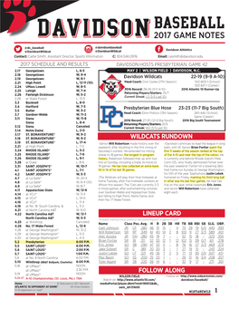 Baseball 2017 Game Notes