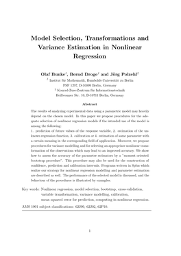 Model Selection, Transformations and Variance Estimation in Nonlinear Regression