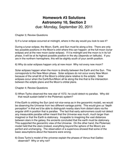 Homework #3 Solutions Astronomy 10, Section 2 Due: Monday, September 20, 2011