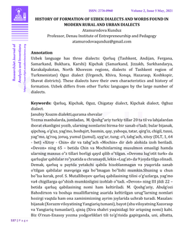 History of Formation of Uzbek Dialects and Words Found