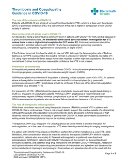 Thrombosis and Coagulopathy Guidance in COVID-19