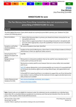 MINOCYCLINE for Acne