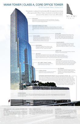 MIAMI TOWER | CLASS A, CORE OFFICE TOWER 100 SE 2Nd Street, Miami, Florida 33131