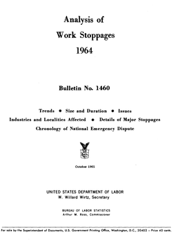 Analysis of Work Stoppages 1964