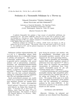 Production of a Thermostable Pullulanase by a Thermus Sp