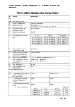 Project Details-Riverbed Sand Mining Project