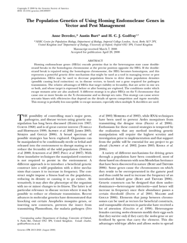 The Population Genetics of Using Homing Endonuclease Genes in Vector and Pest Management