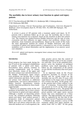 The Morbidity Due to Lower Urinary Tract Function in Spinal Cord Injury Patients