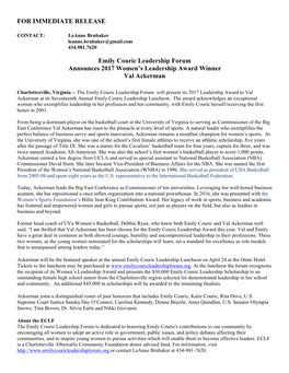 FOR IMMEDIATE RELEASE Emily Couric Leadership Forum