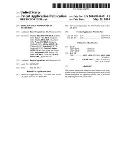 (12) Patent Application Publication (10) Pub. No.: US 2014/0148471 A1 BRETSCHINEDER Et Al