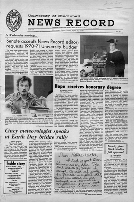 University of Cincinnati News Record. Friday, April 24, 1970. Vol. LVII, No