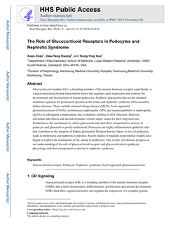 The Role of Glucocorticoid Receptors in Podocytes and Nephrotic Syndrome