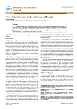 Vector Auto Regression Model of Inflation in Mongolia