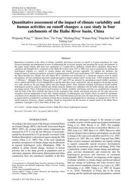 Quantitative Assessment of the Impact of Climate Variability and Human Activities on Runoff Changes: a Case Study in Four Catchments of the Haihe River Basin, China
