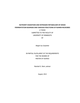 Nutrient Digestion and Nitrogen Metabolism Of